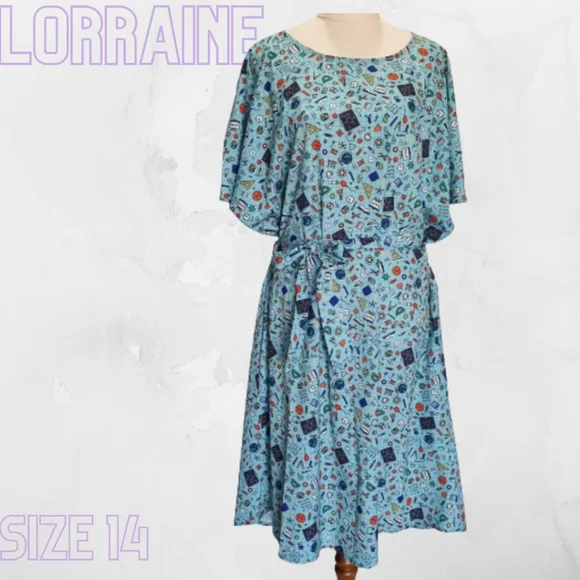 Lorraine LPD Multicolour Teacher Print Shift Dress with Belt Size 14 - Picture 1 of 10